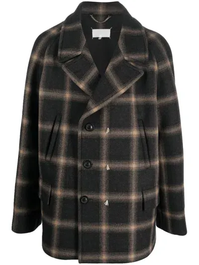 Maison Margiela Check-pattern Wool Coat In Black