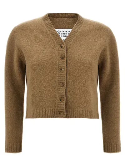 Maison Margiela Cropped Wool Cardigan Sweater, Cardigans Beige In Cream