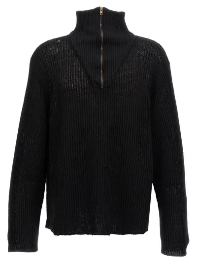 Maison Margiela Distressed Half Zip Sweater In Black