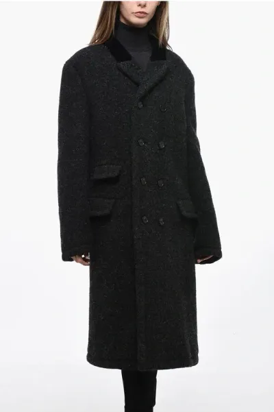 Maison Margiela Double Breasted Coat With Velvet Collar In Black