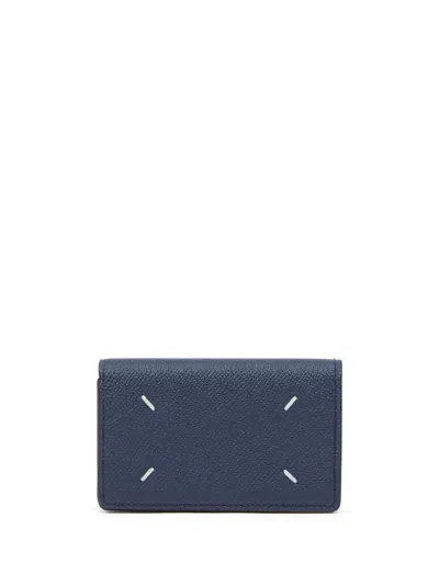 Maison Margiela Four-stitch Leather Card Holder In Blue