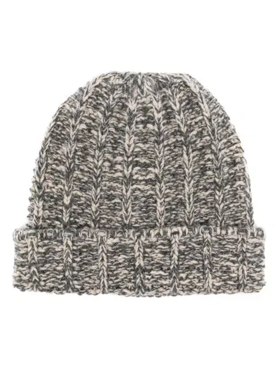 Maison Margiela Four-stitch Logo Beanie In Dark Grey/beige