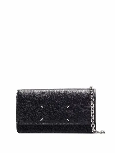 Maison Margiela Four Stitches Leather Wallet On Chain In Black