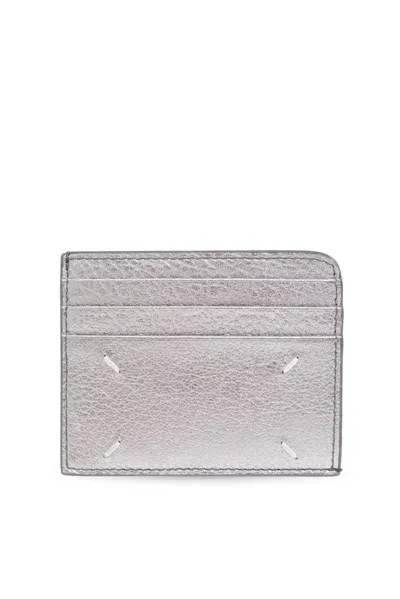 Maison Margiela Four Stitches Metallic Card Holder In Silver