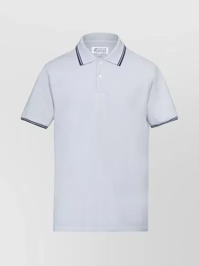 Maison Margiela Cotton Stripe-trim Polo Shirt In Azul Claro