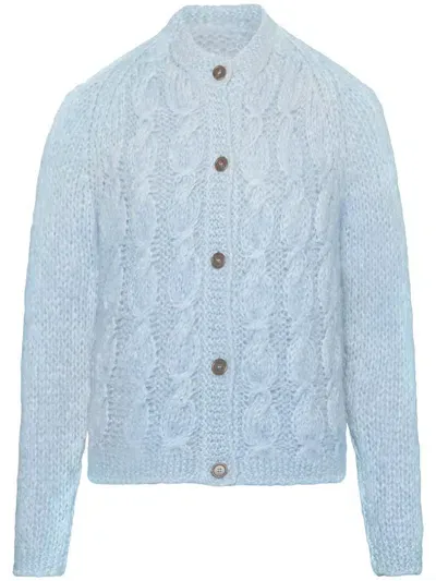 Maison Margiela Knitted Mohair-blend Cardigan In Blue