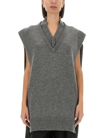 Maison Margiela Layered Knit Vest In Grey