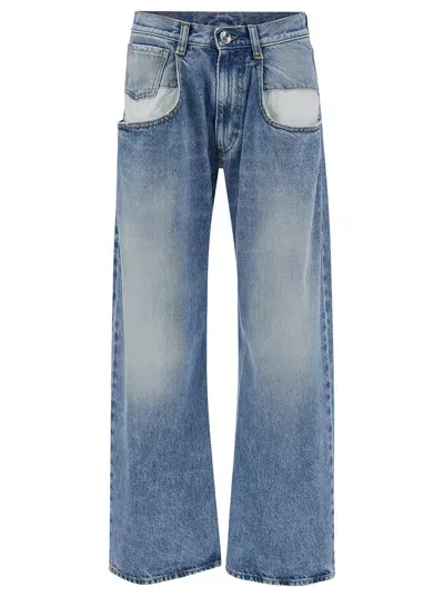 Maison Margiela Light Blue Five-pocket Jeans With Bleach Effect In Cotton Denim Woman