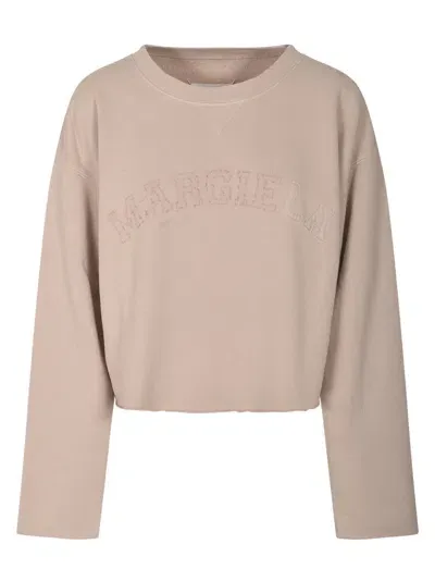 Maison Margiela Logo Embroidery Cropped Sweatshirt In Pink