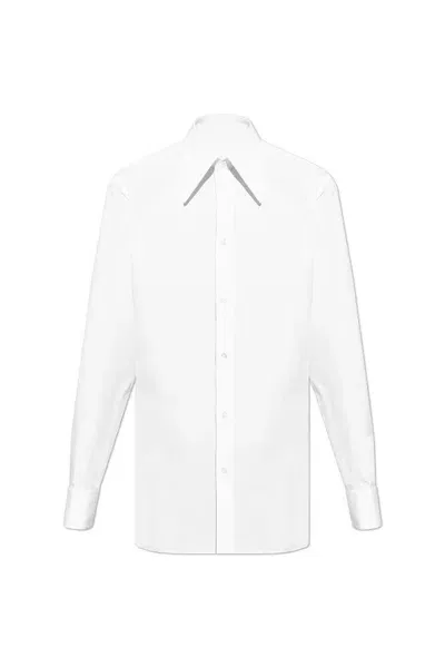 Maison Margiela Logo Patch Long Sleeved Shirt In White