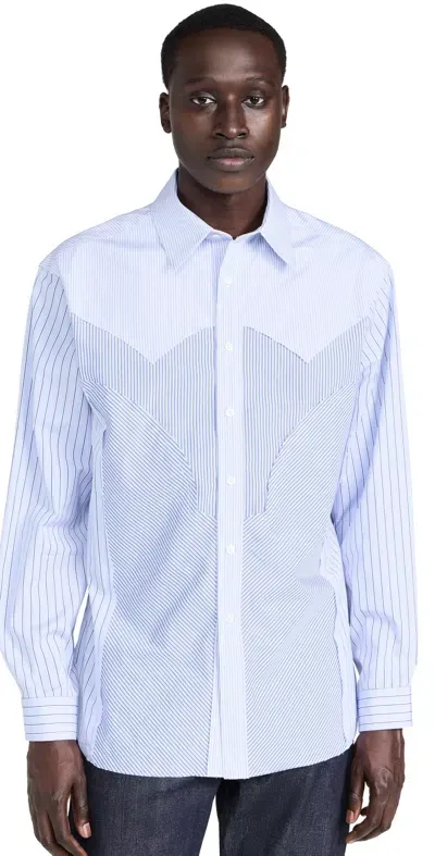 Maison Margiela Panelled Striped Cotton Shirt In Blue