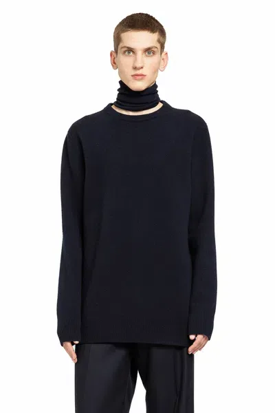 Maison Margiela Navy Dropped Shoulder Sweater In Blue