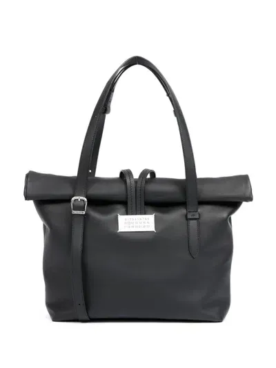 Maison Margiela Medium Paper Leather Shoulder Bag In Black