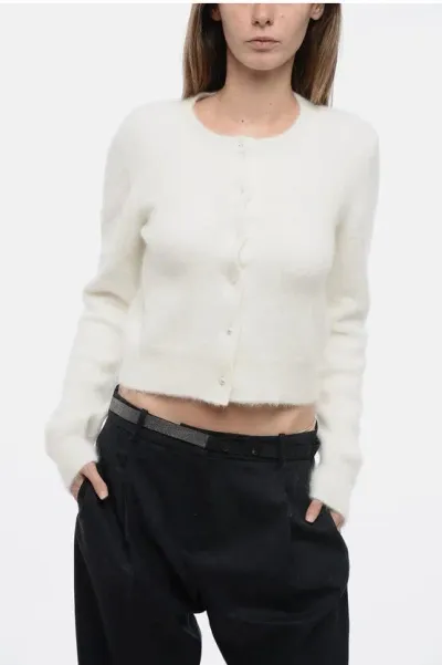 Maison Margiela Mm0 Cropped Fit Angora Blend Cardigan In White