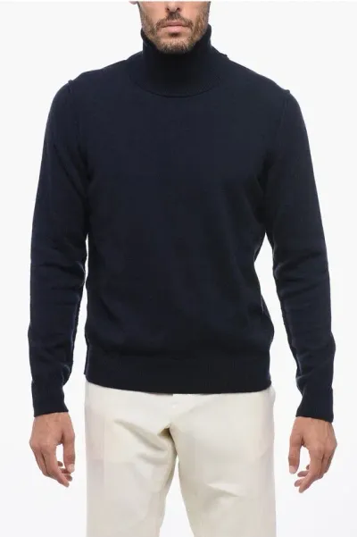 Maison Margiela Roll Neck Four-stitch Brushed-wool Jumper In Blue