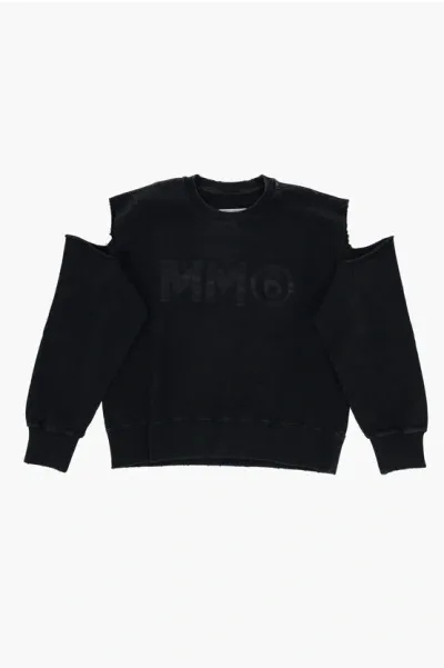 Maison Margiela Mm6 Brushed Cotton Crew-neck Sweatshirt With Cut-out Details