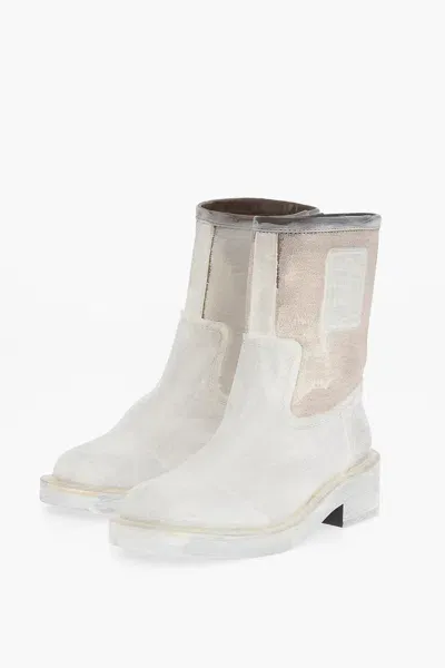 Maison Margiela Mm6 Coated Leather Ankle Booties In Grey