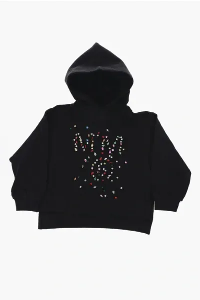 Maison Margiela Mm6 Cotton Hoodie With Jewels In Black