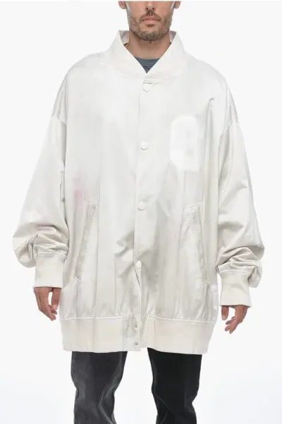 Maison Margiela Mm6 Satin Oversized Bomber Jacket With Snap Buttons In White