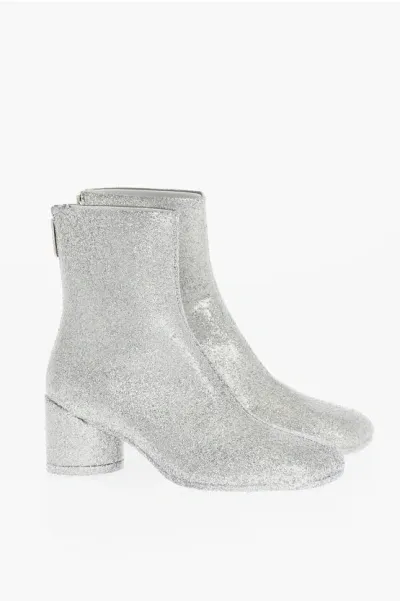 Maison Margiela Mm6 Square-toe Glitter Booties 6cm In Gray