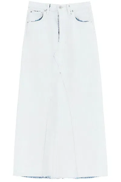 Maison Margiela Paint Effect Denim Maxi Skirt In White