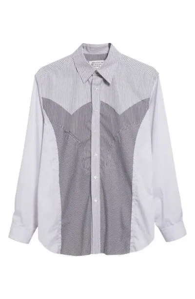 Maison Margiela Paneled Stripe Cotton Poplin Button-up Shirt In White