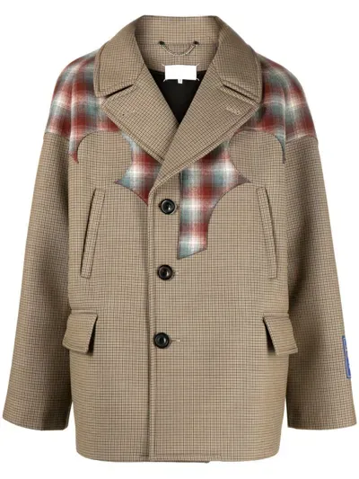 Maison Margiela Pendleton Detail Wool Blend Caban Coat In Beige