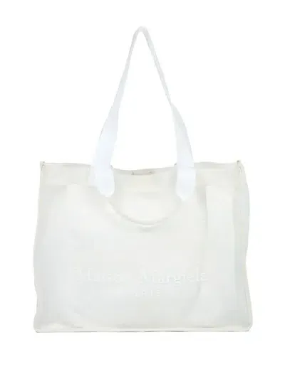 Maison Margiela Quilted Tote Bag With Large Embroidery In White