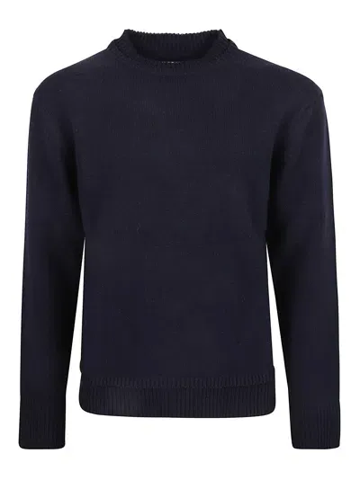 Maison Margiela Rear Logo Padded Shoulder Rib Trim Sweater In Navy