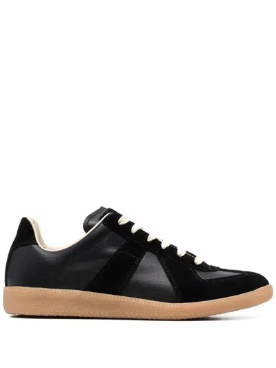 Maison Margiela Replica Leather Sneakers In Black