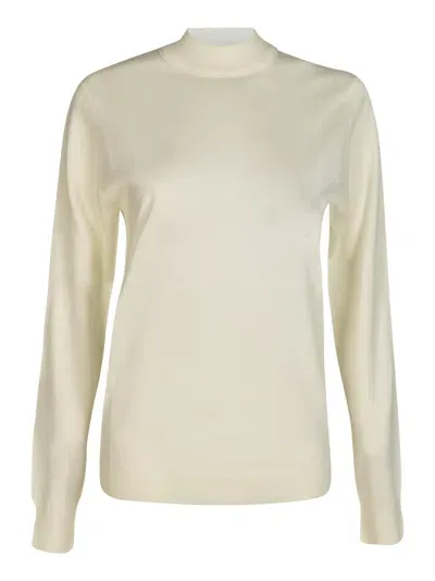 Maison Margiela Rib Trim Plain Long-sleeved Sweater In Ivory