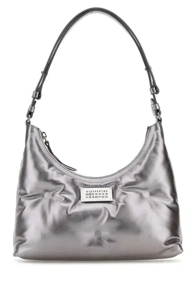 Maison Margiela Shoulder Bag In Soft Laminated Leather In Silver