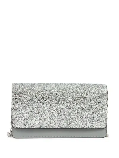 Maison Margiela Glitter Leather Wallet-on-chain In Silver