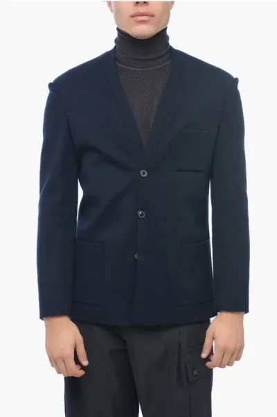 Maison Margiela Single-breasted No-lapel Blazer With Patch Pockets In Black