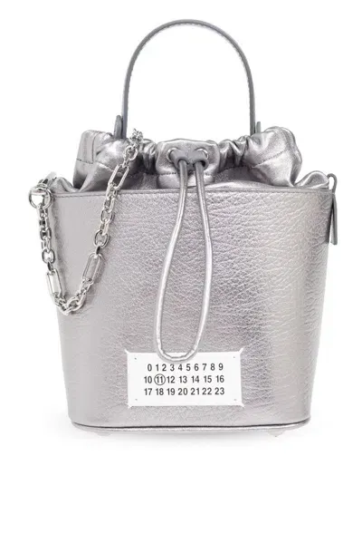 Maison Margiela Small 5ac Metallic Drawstring Bucket Bag In Silver