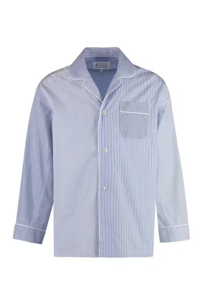 Maison Margiela Striped Cotton Pajama Shirt In Blue