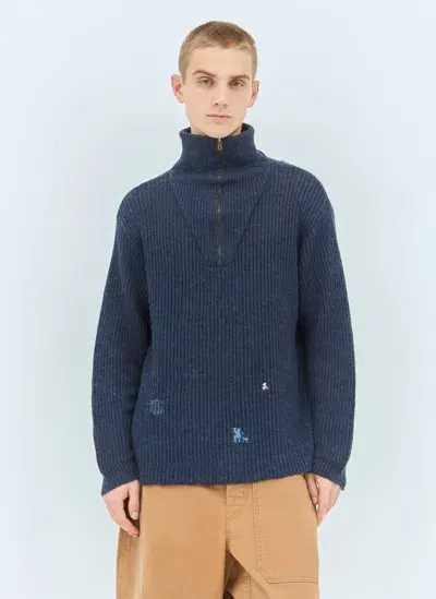 Maison Margiela Summer Shetland Knit Sweater In Blue