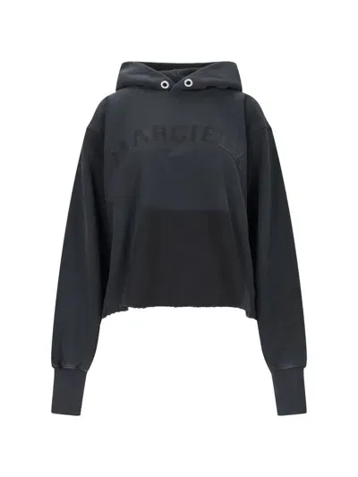 Maison Margiela Embroidered Logo Jersey Cropped Hoodie In Black