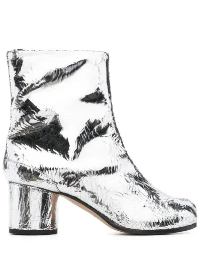 Maison Margiela 70mm Metallic Ankle Boots In Silber