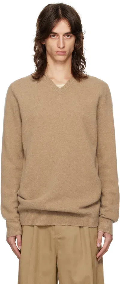 Maison Margiela Tan V-neck Sweater In 124m Beige