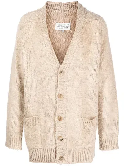 Maison Margiela Chunky-knit V-neck Cardigan In Neutrals