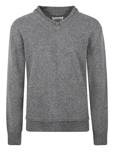 Maison Margiela V-neck Rib Trim Sweater In Grey