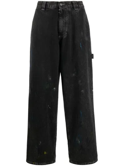 Maison Margiela Wide Leg Paint Jeans In Black