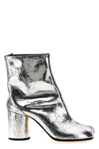 Maison Margiela Tabi High Heels Ankle Boots In Silver Leather