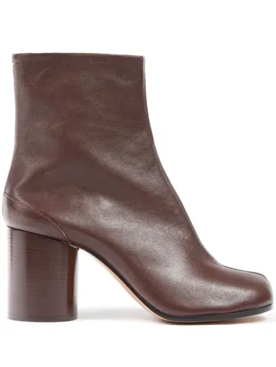 Maison Margiela Tabi 80mm Leather Ankle Boots In Bordeaux