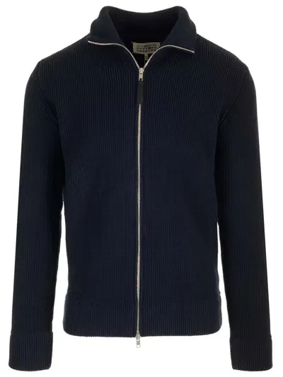 Maison Margiela Wool And Cotton Cardigan In Blue