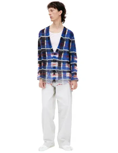 Maison Margiela Wool Plaid Cardigan In Blue