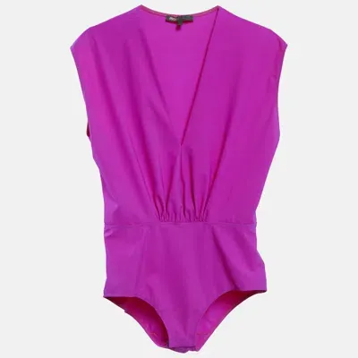 Pre-owned Maje Pink Jersey Plunging Neck Tilio Bodysuit L