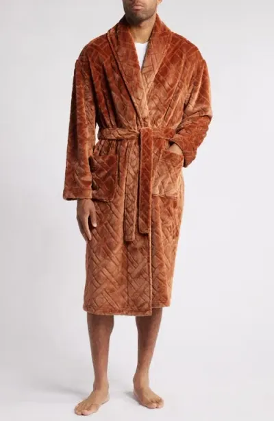 Majestic International Crossroads Basket Weave Fleece Robe In Sienna