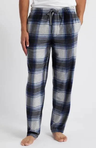 Majestic International Line Up Plaid Microfleece Lounge Pants In Silver